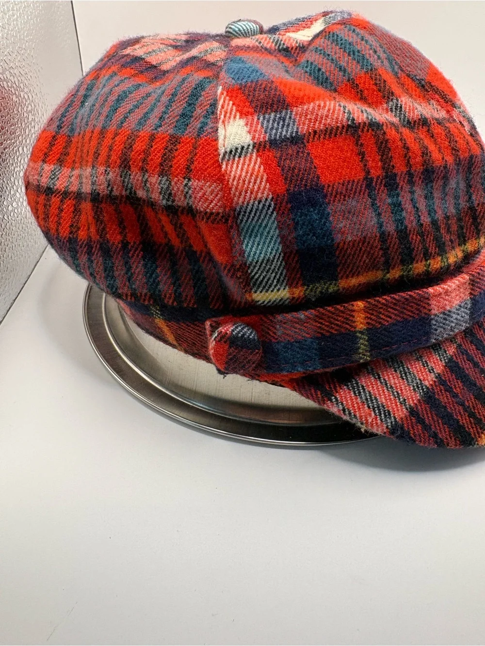 D&Y Plaid Newsboy Cabbie Baker Boy Cap Red Orange Navy Y2K One Size